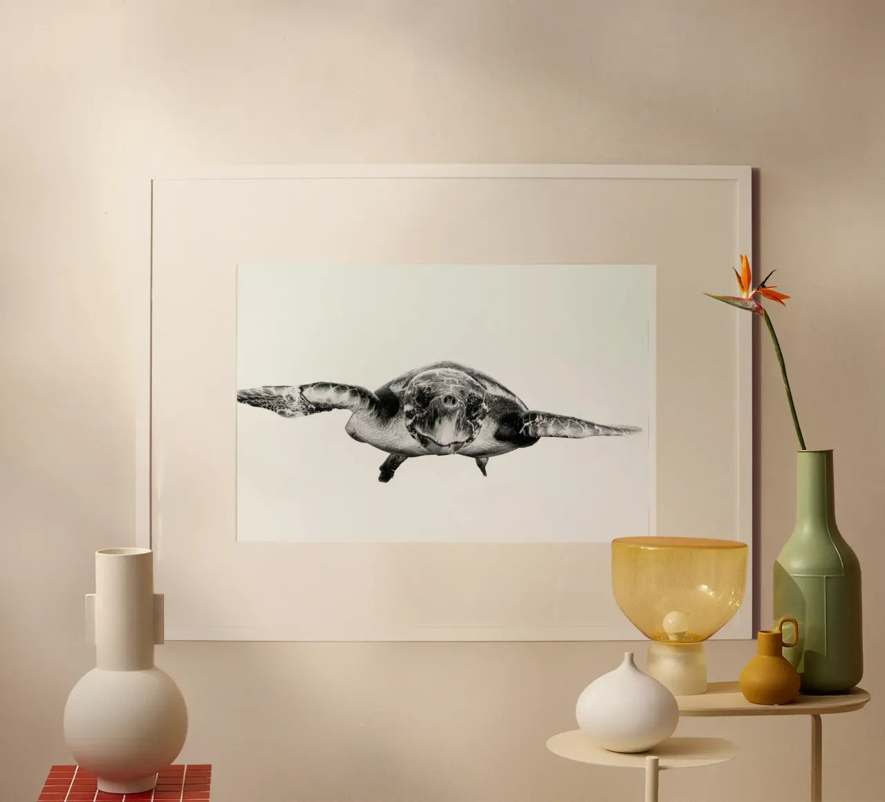 White and Turtle - Barathieu Gabriel poster con telaio in legno da Pictufy