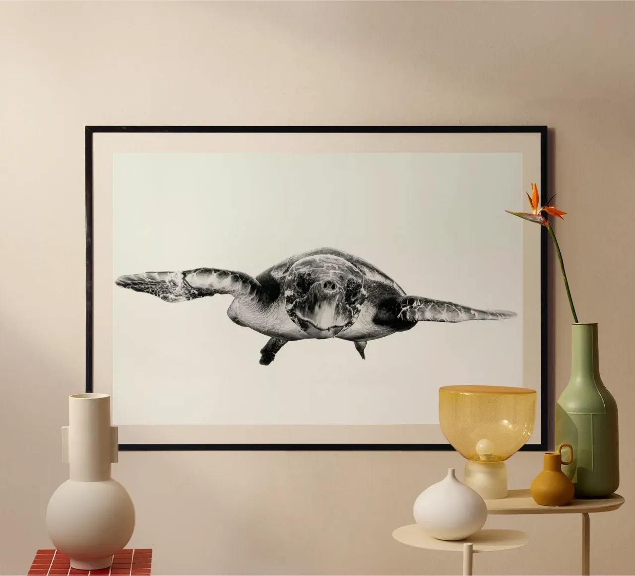 White and Turtle - Barathieu Gabriel poster con telaio in legno da Pictufy