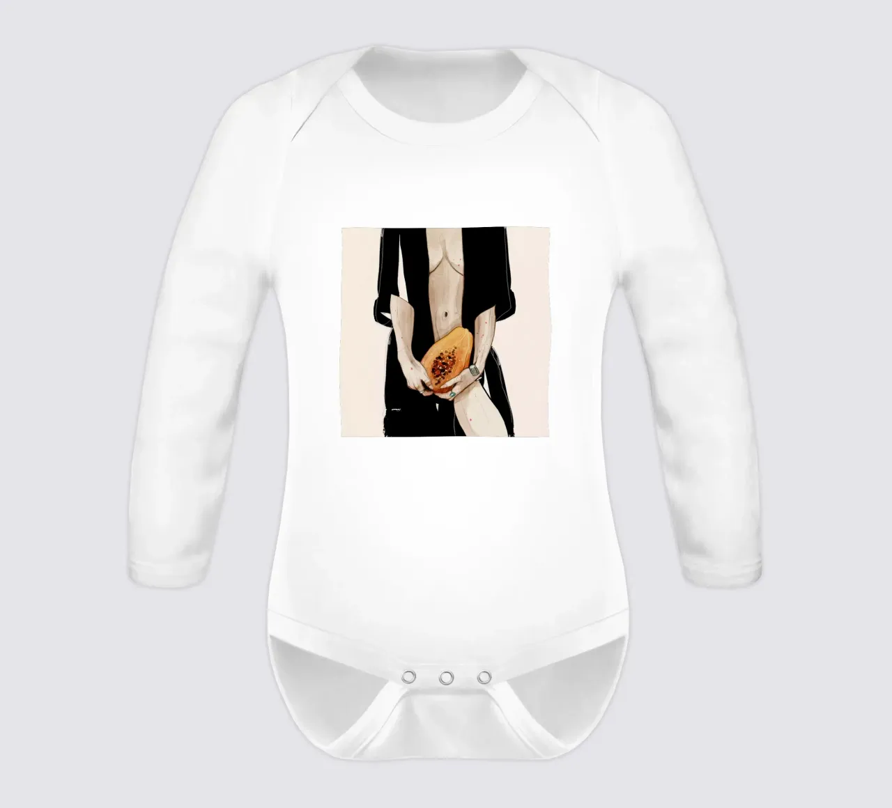 Papaya long-sleeve baby romper by Ina Stanimirova