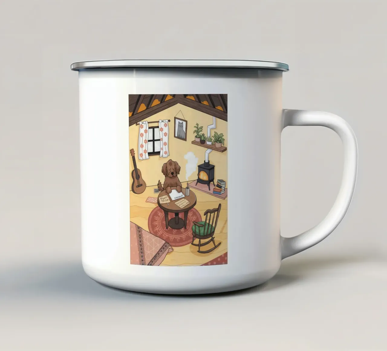 Accogliente rifugio creativo tazza in smalto da Timeless Huse