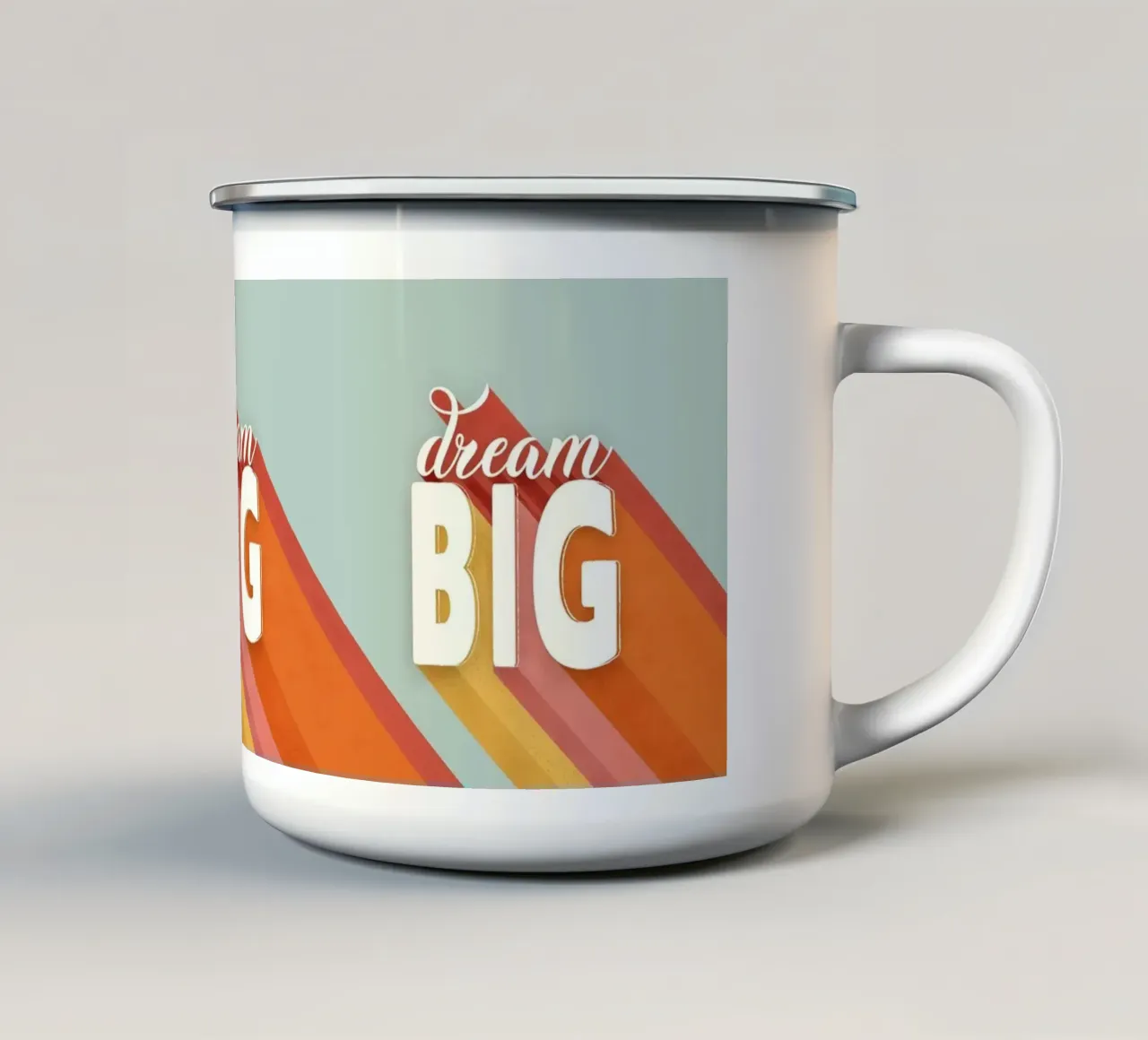 Dream Big Retro Typography – Bold Motivational Quote enamel mug by showmemars
