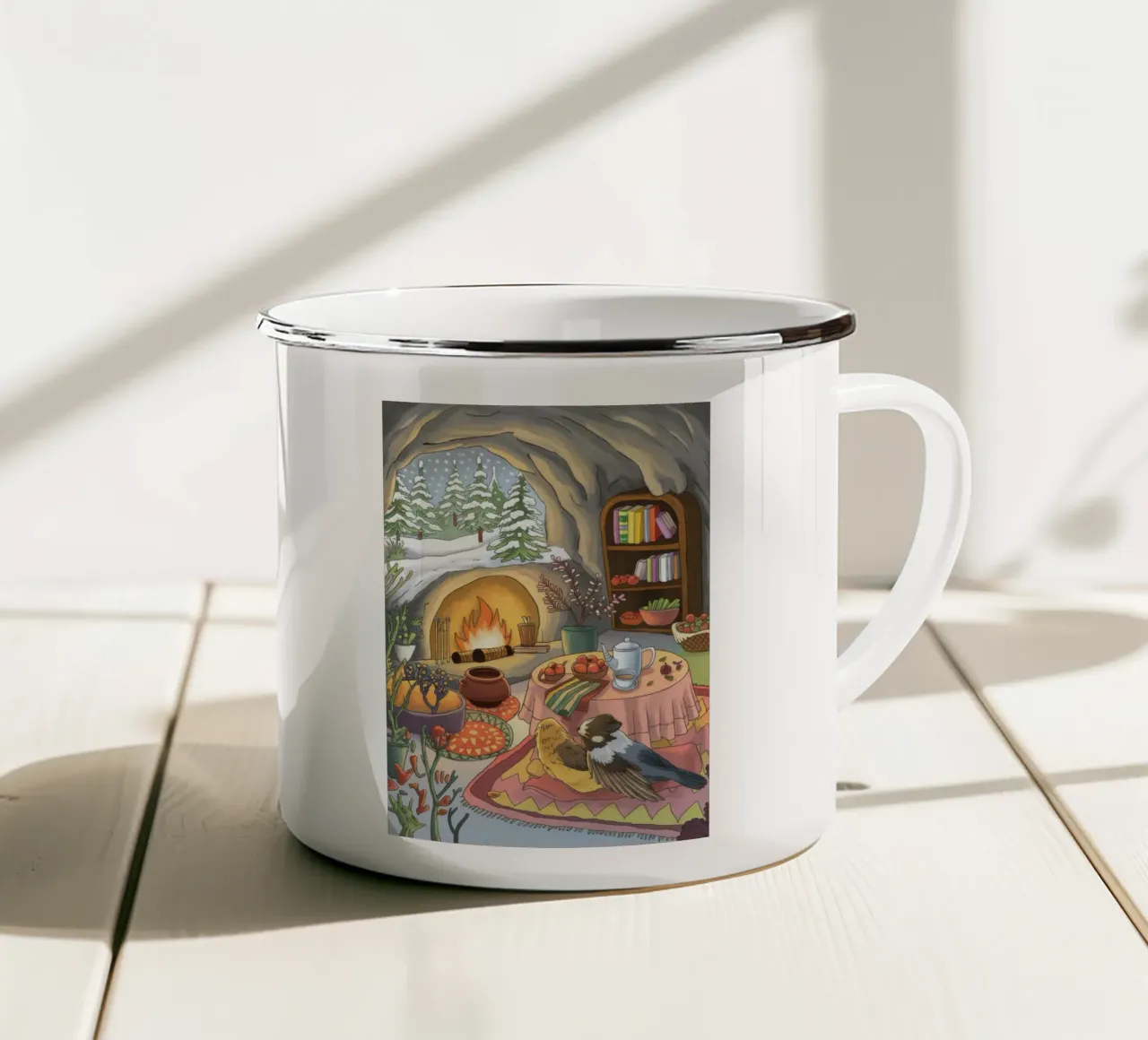 Serenità del focolare invernale tazza in smalto da Timeless Huse