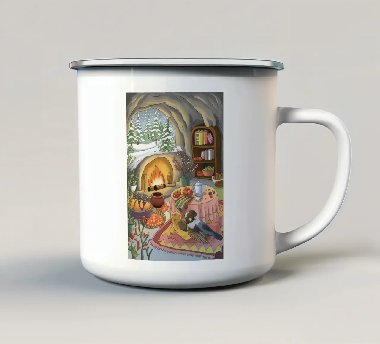 Serenità del focolare invernale tazza in smalto da Timeless Huse