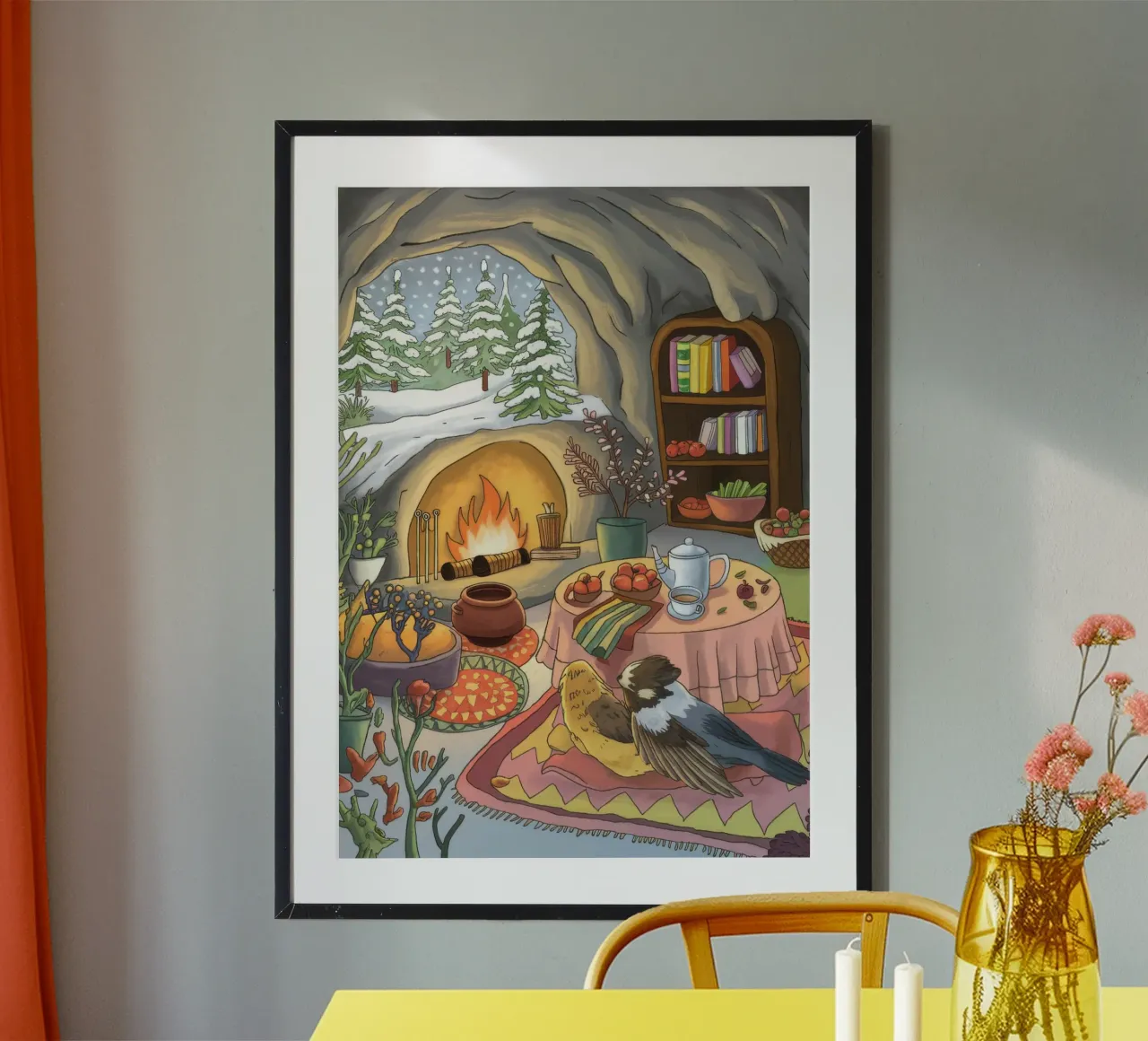Serenità del focolare invernale poster con telaio in alluminio da Timeless Huse
