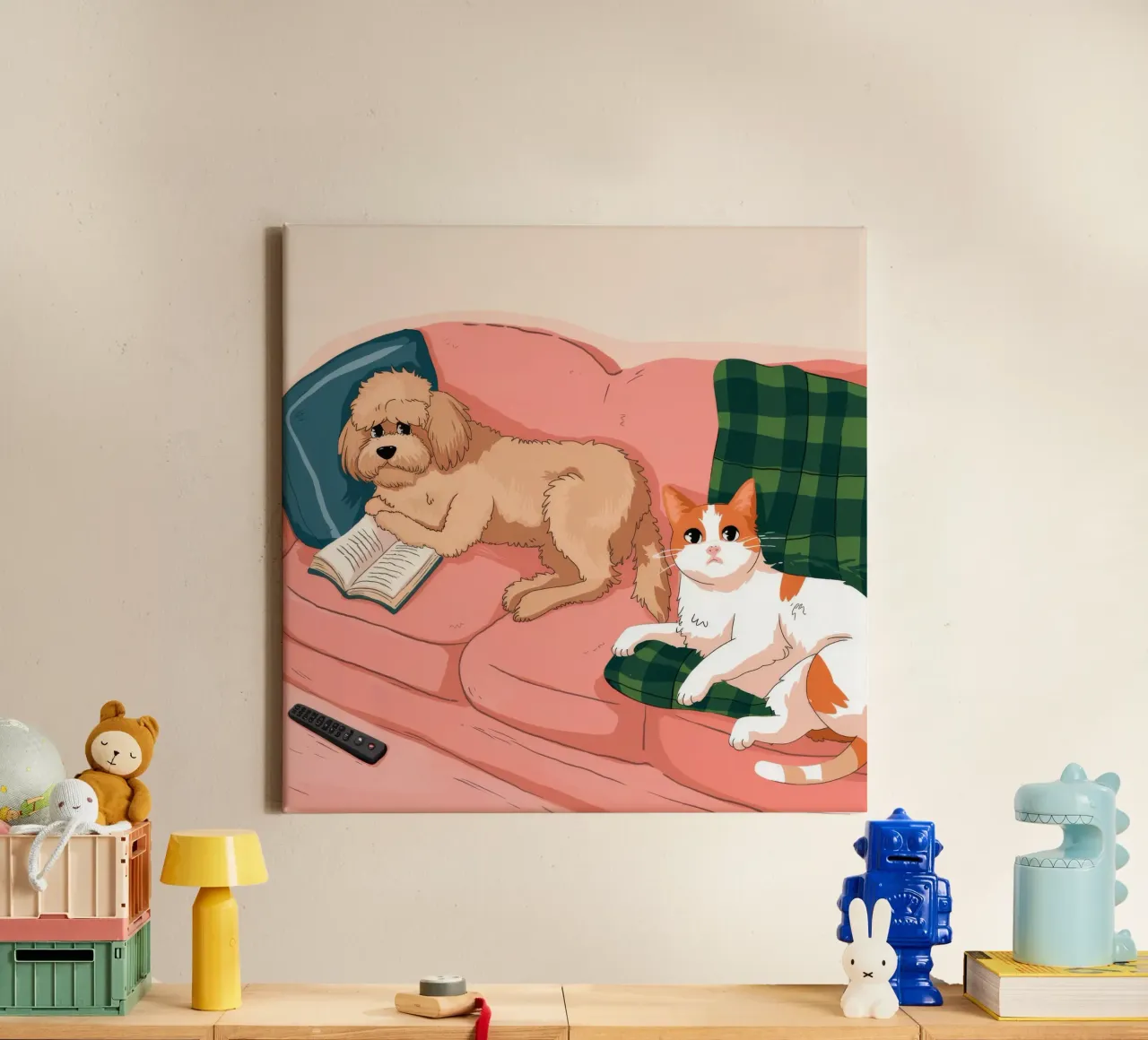 Gezellige hondensereniteit canvas met Baklijst van Timeless Huse