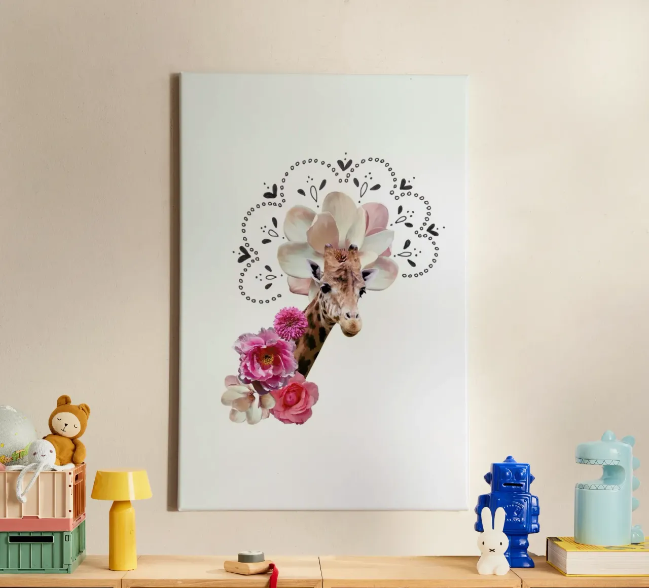 Giraffe Collage canvas met Baklijst van Miles of Light