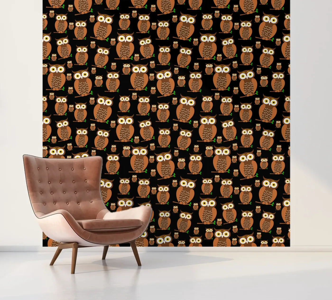 Cute owls pattern fotobehang van baobabprintstore