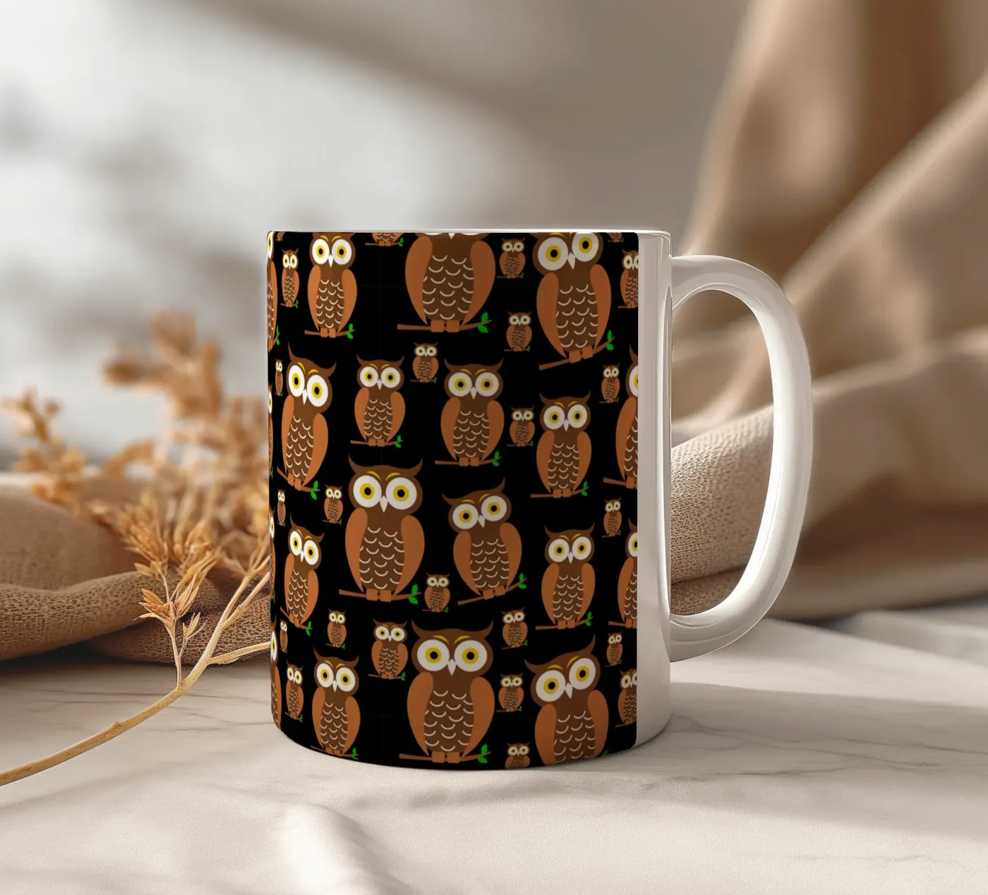 Cute owls pattern ceramic mug by baobabprintstore