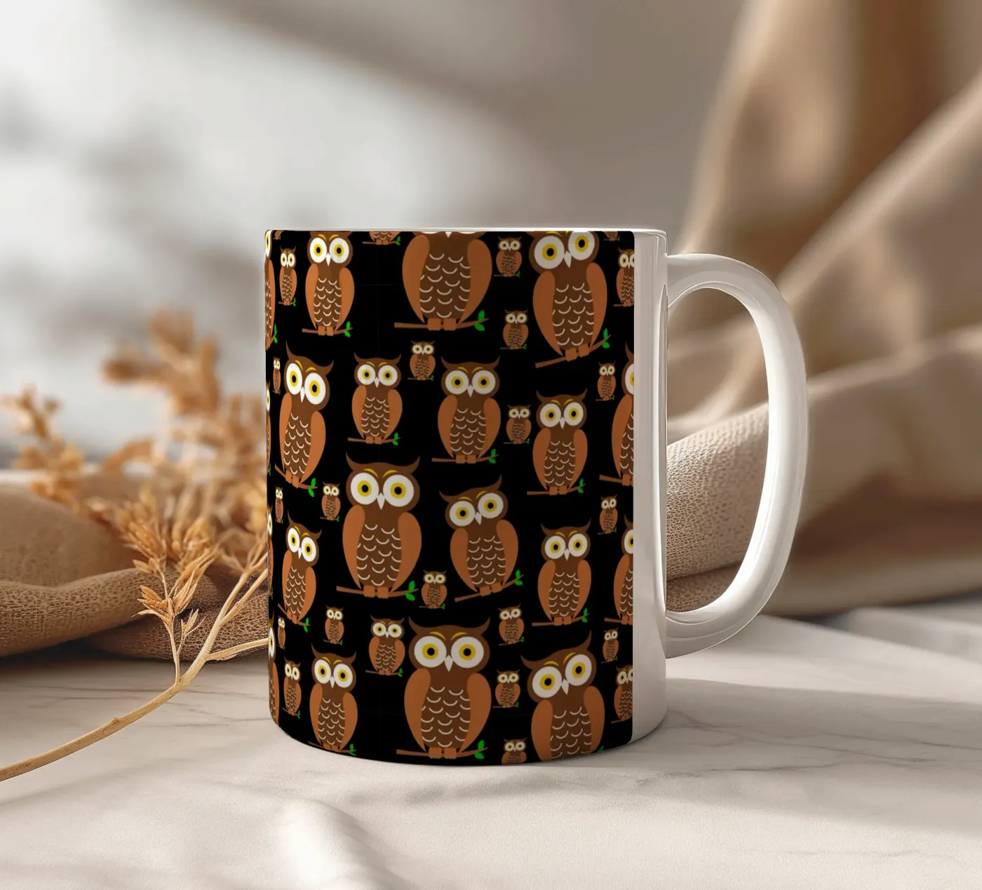 Cute owls pattern ceramic mug by baobabprintstore