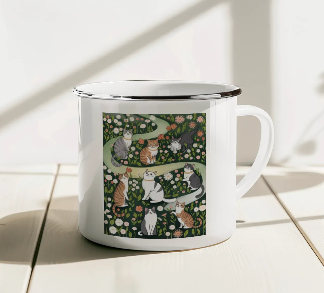 Bloemen speeltuin emaille mok van Timeless Huse