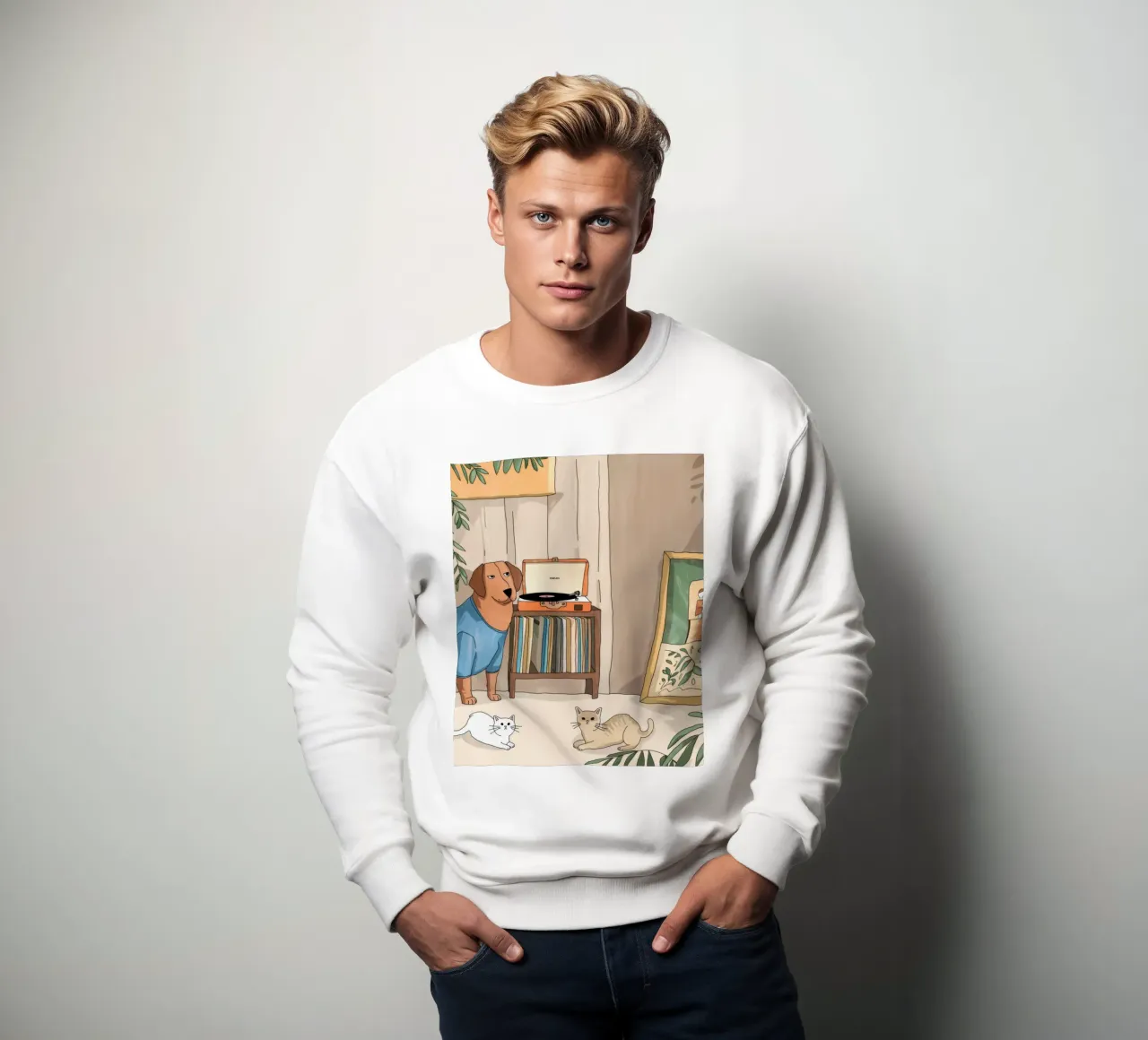 Nostalgic Vinyl Serenade sweatshirt by Timeless Huse