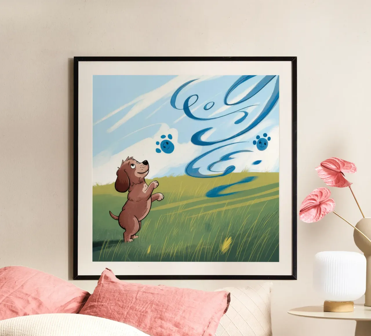 Valzer canino gioioso poster con telaio in alluminio da Timeless Huse