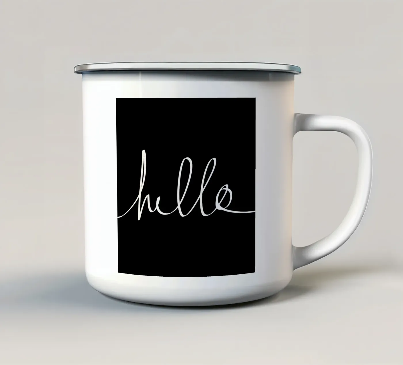 Hello enamel mug by Leah Flores