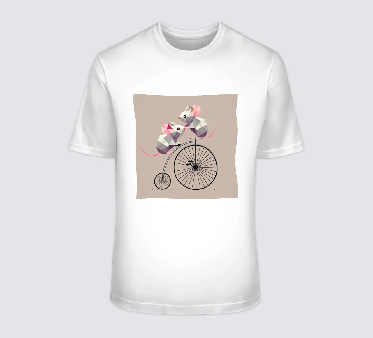 Due simpatici topi poligonali su un nostalgico penny-farthing t-shirt da namosh