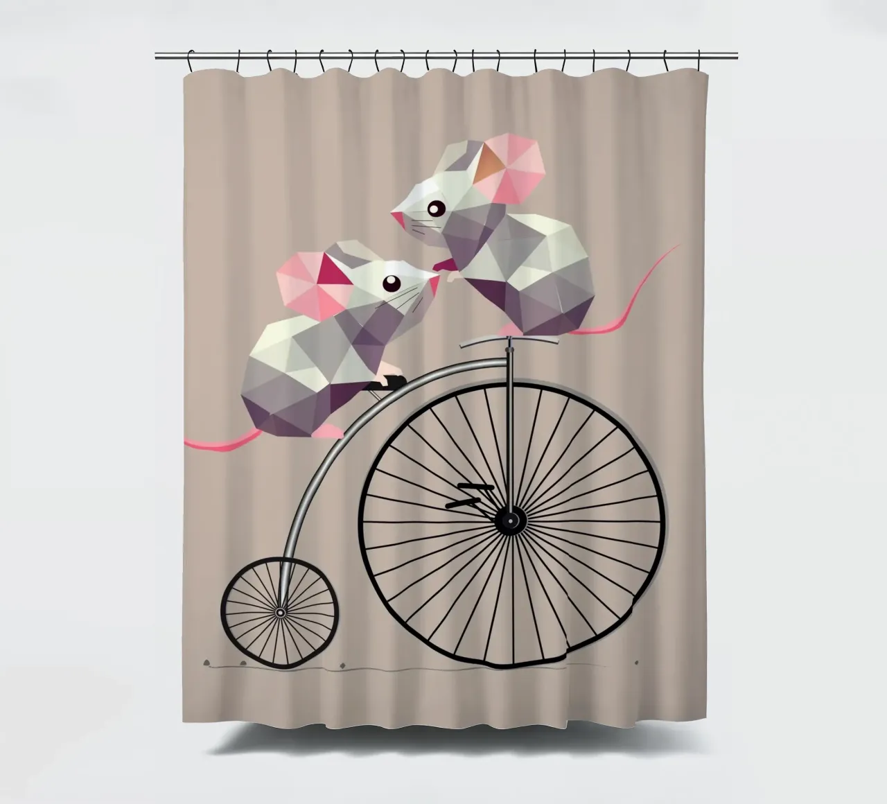 Due simpatici topi poligonali su un nostalgico penny-farthing tenda da doccia da namosh