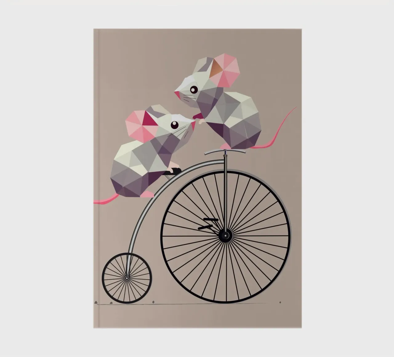 Due simpatici topi poligonali su un nostalgico penny-farthing diario da namosh