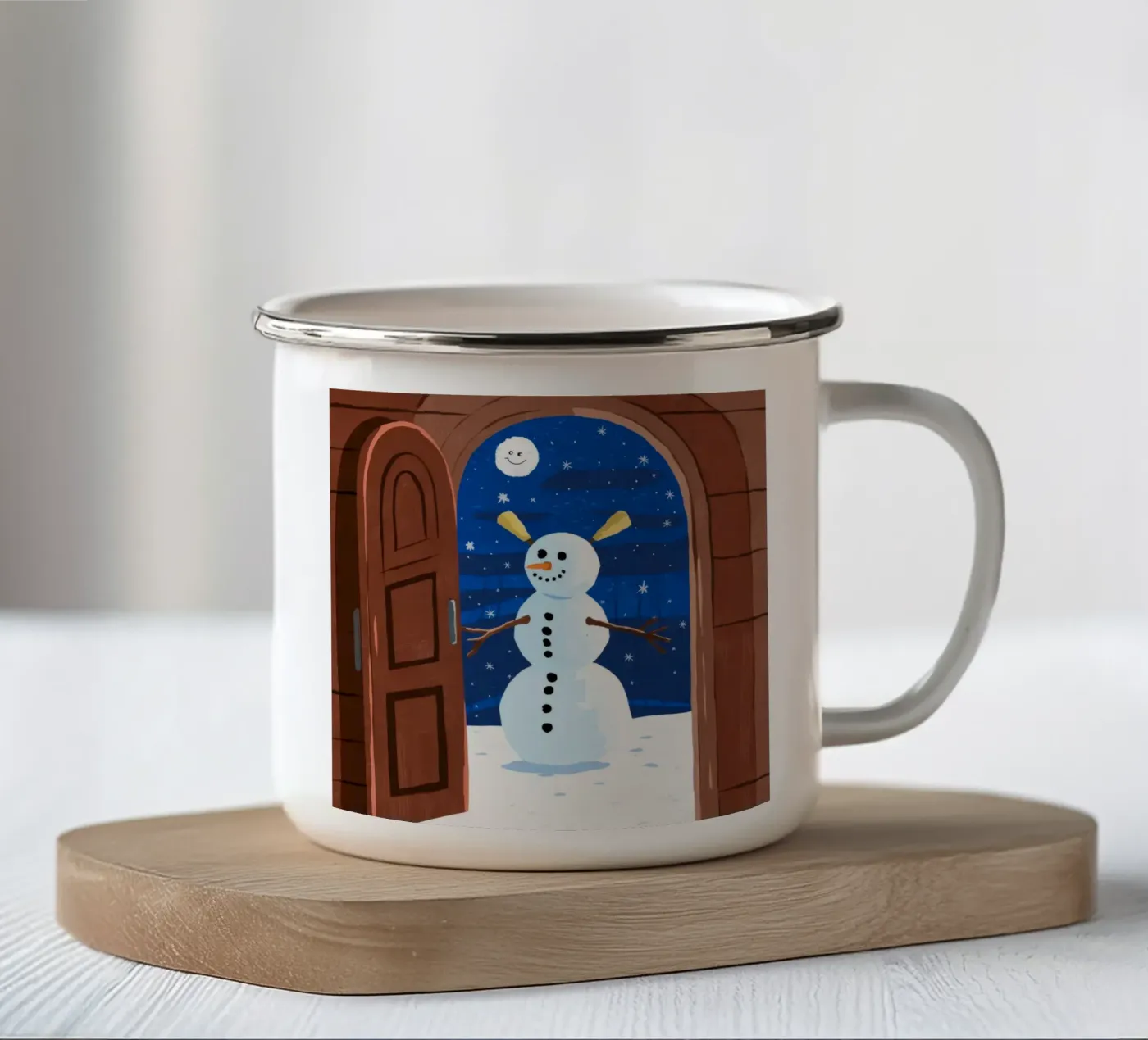 ijzig winterlandschap emaille mok van Timeless Huse
