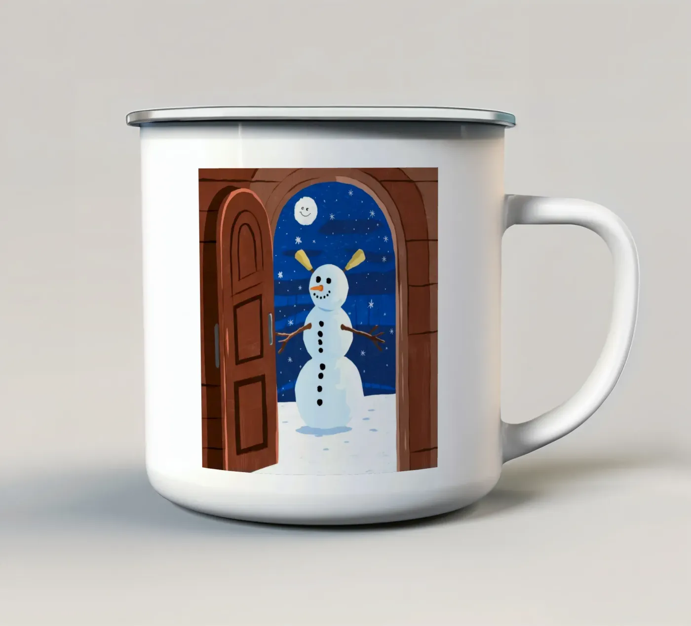 ijzig winterlandschap emaille mok van Timeless Huse