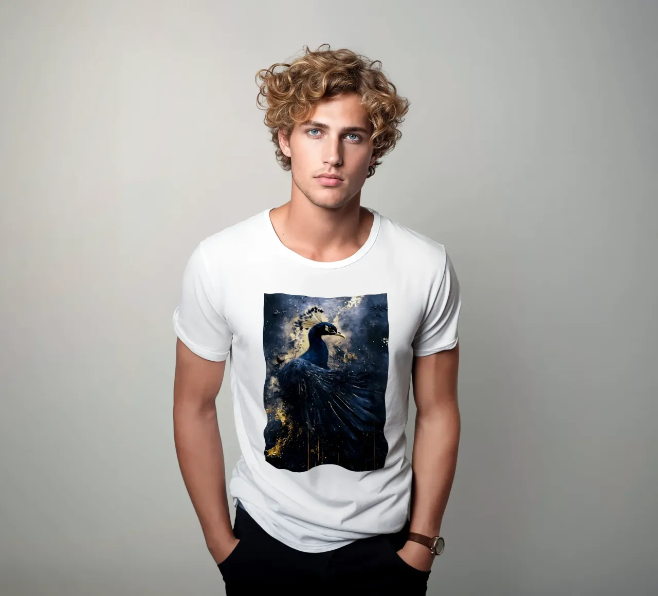 Goldener Pfau T-Shirt von Justyna Jaszke JBJart
