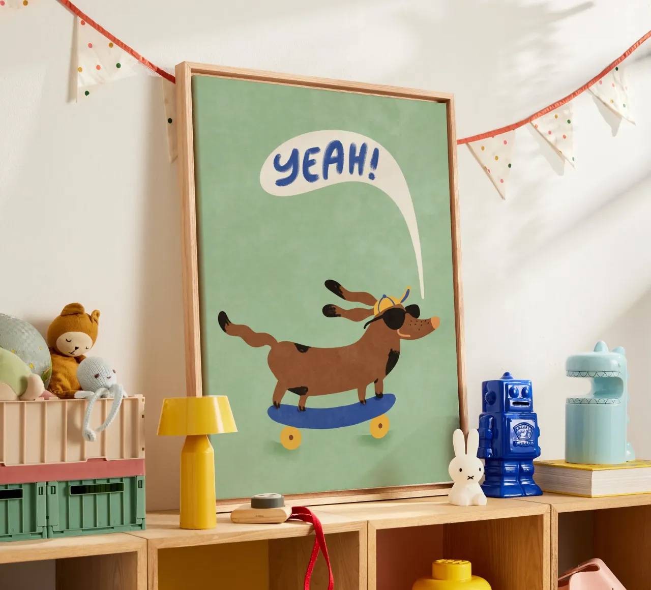 Cane figo sullo skateboard - Sì! tela con Cornice a cassetta da Illustration Raissa Oltmanns