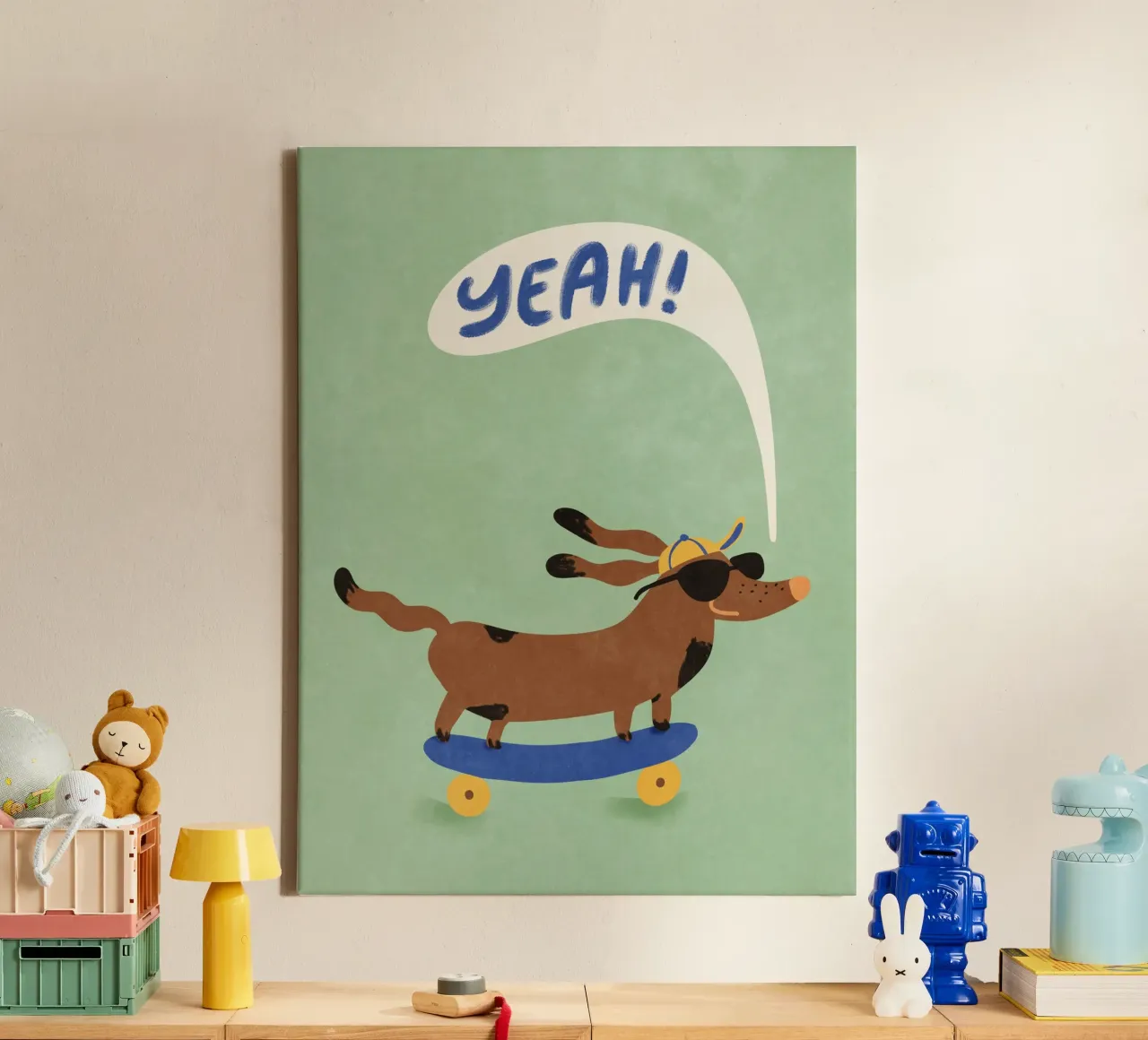 Cane figo sullo skateboard - Sì! tela con Cornice a cassetta da Illustration Raissa Oltmanns