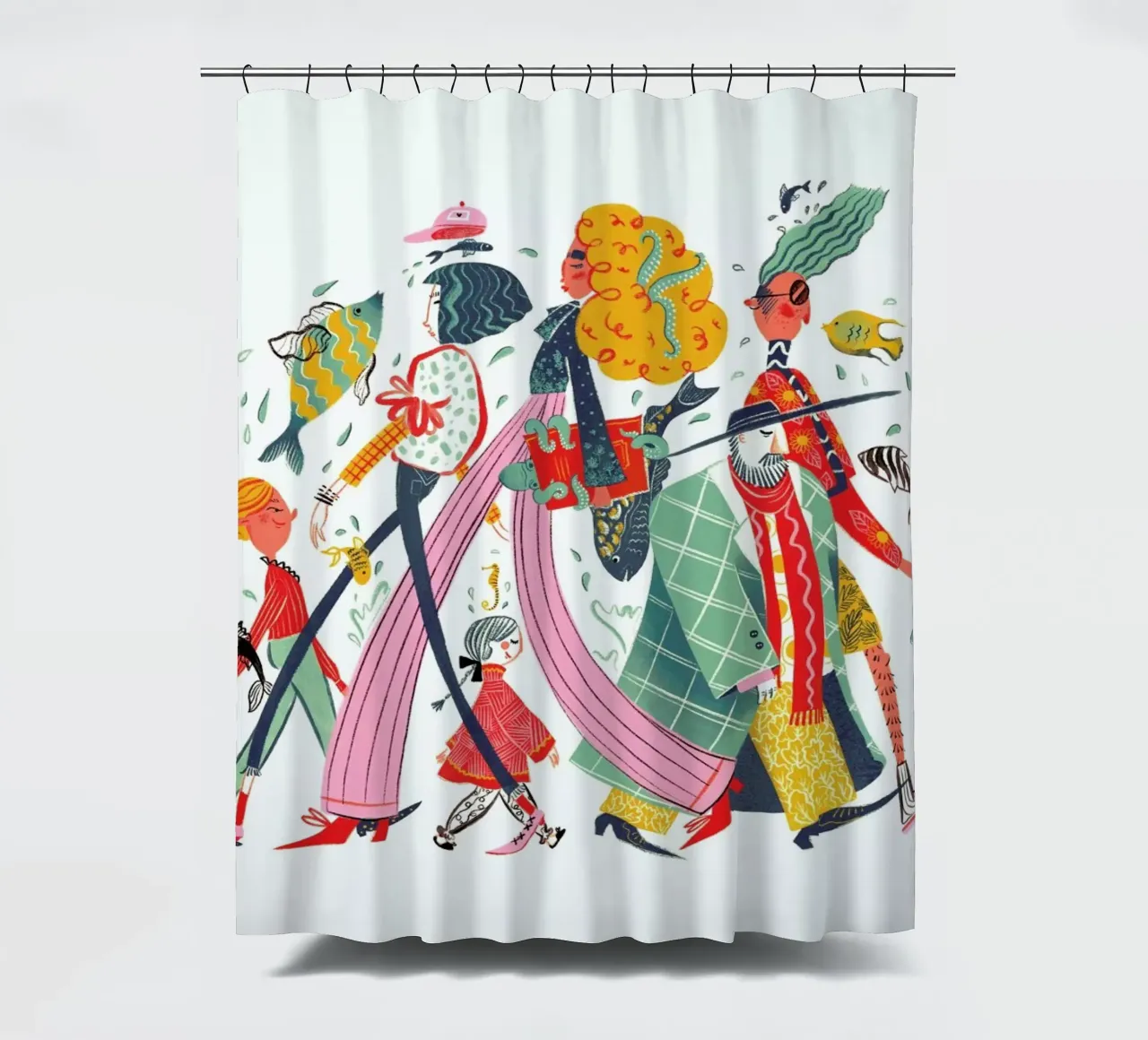 A Sea Of Characters Duschvorhang von Moira Scicluna Zahra