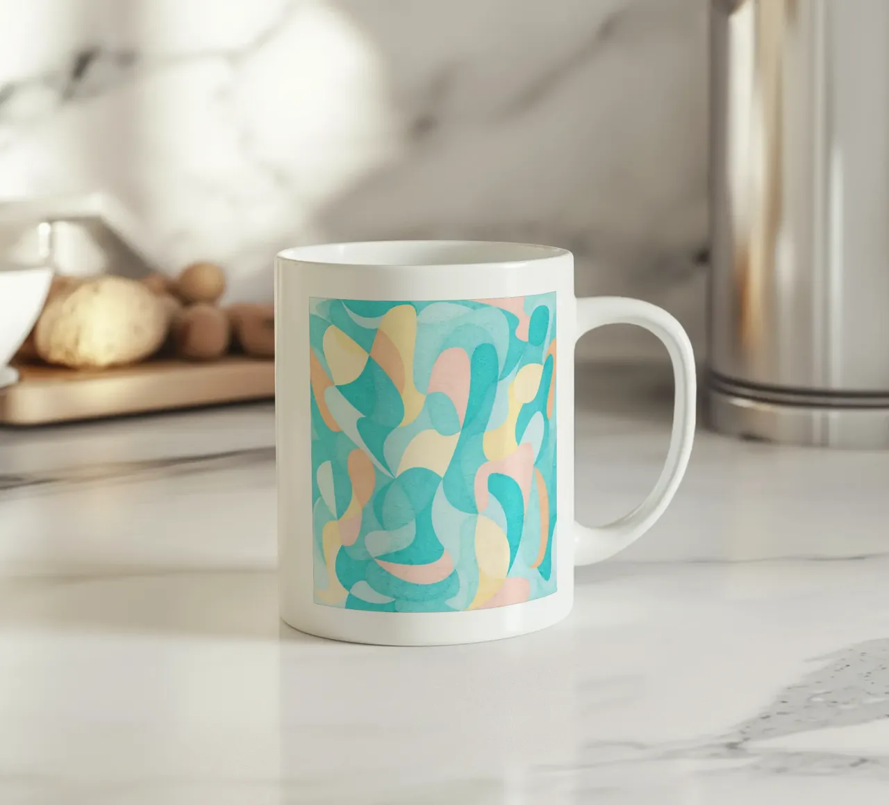 Abstracte Vormen Teal Golven keramische mok van lovely lines