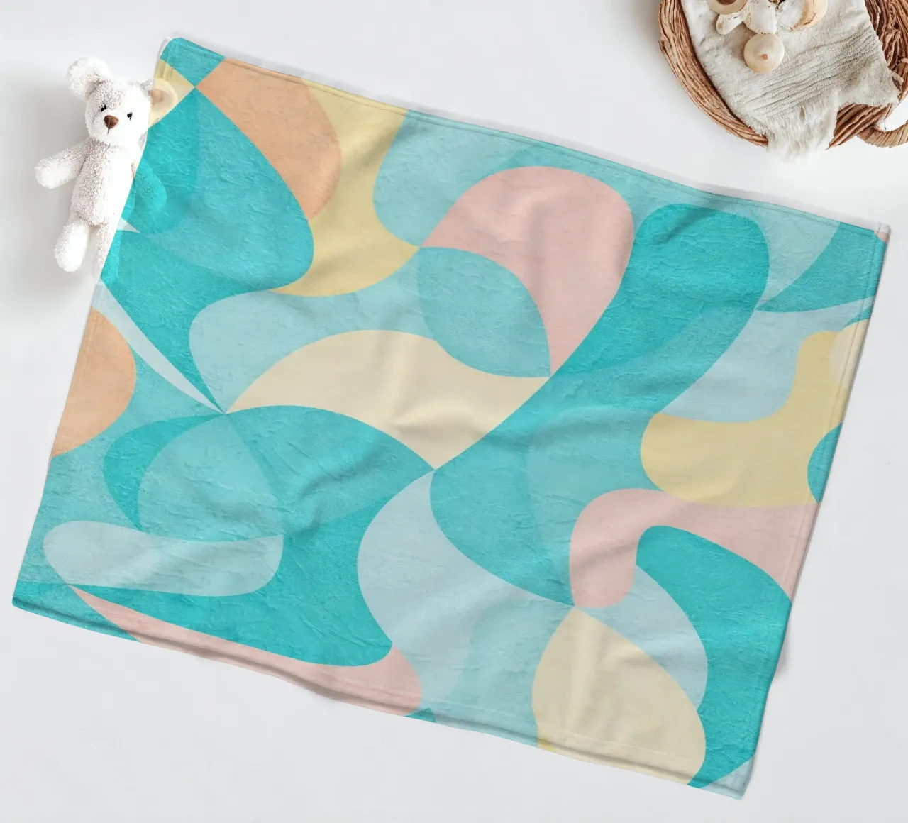 Abstract Shapes Teal Waves fleece blanket by lovely lines