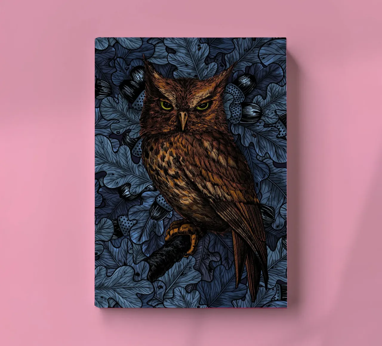 Eulen in der Eiche, blau und braun Notizbuch von Painted Nature