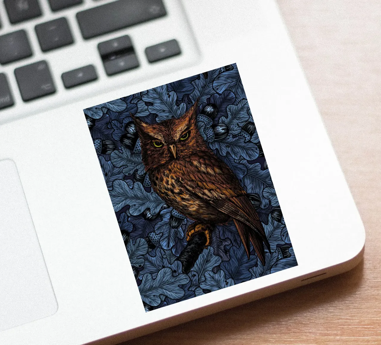 Owls in the oak tree, blue and brown sticker by Painted Nature