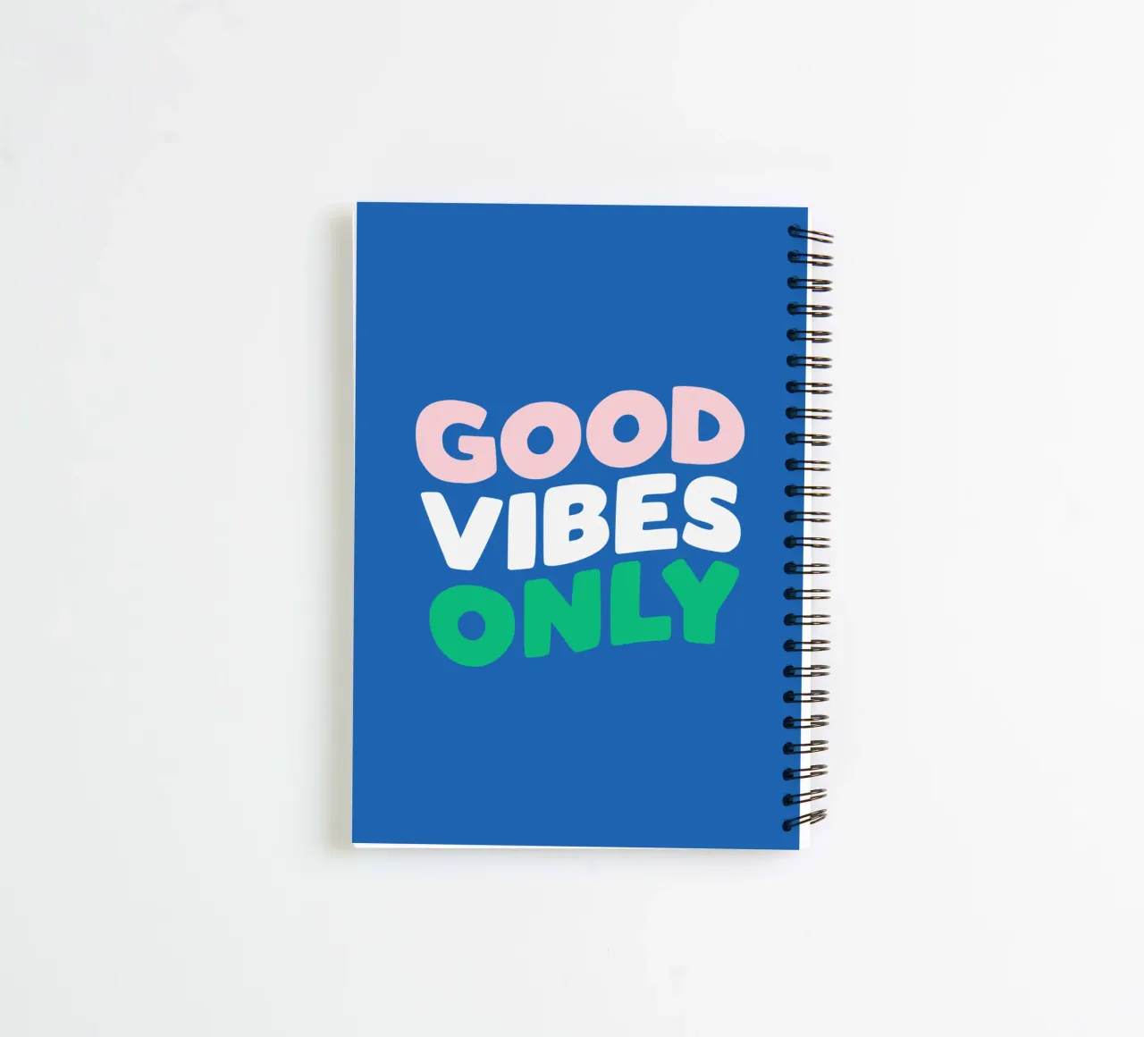 Good Vibes Only Pink Green Blue and White Typography Print spiral notebook by THE MOTIVATED TYPE