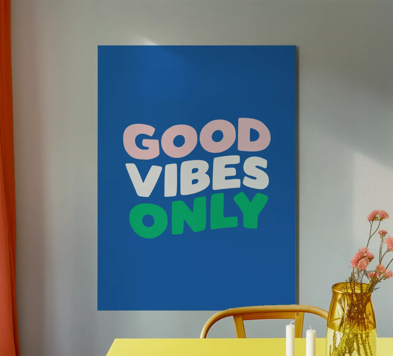 Good Vibes Only Pink Green Blue and White Typography Print alu-dibond by THE MOTIVATED TYPE