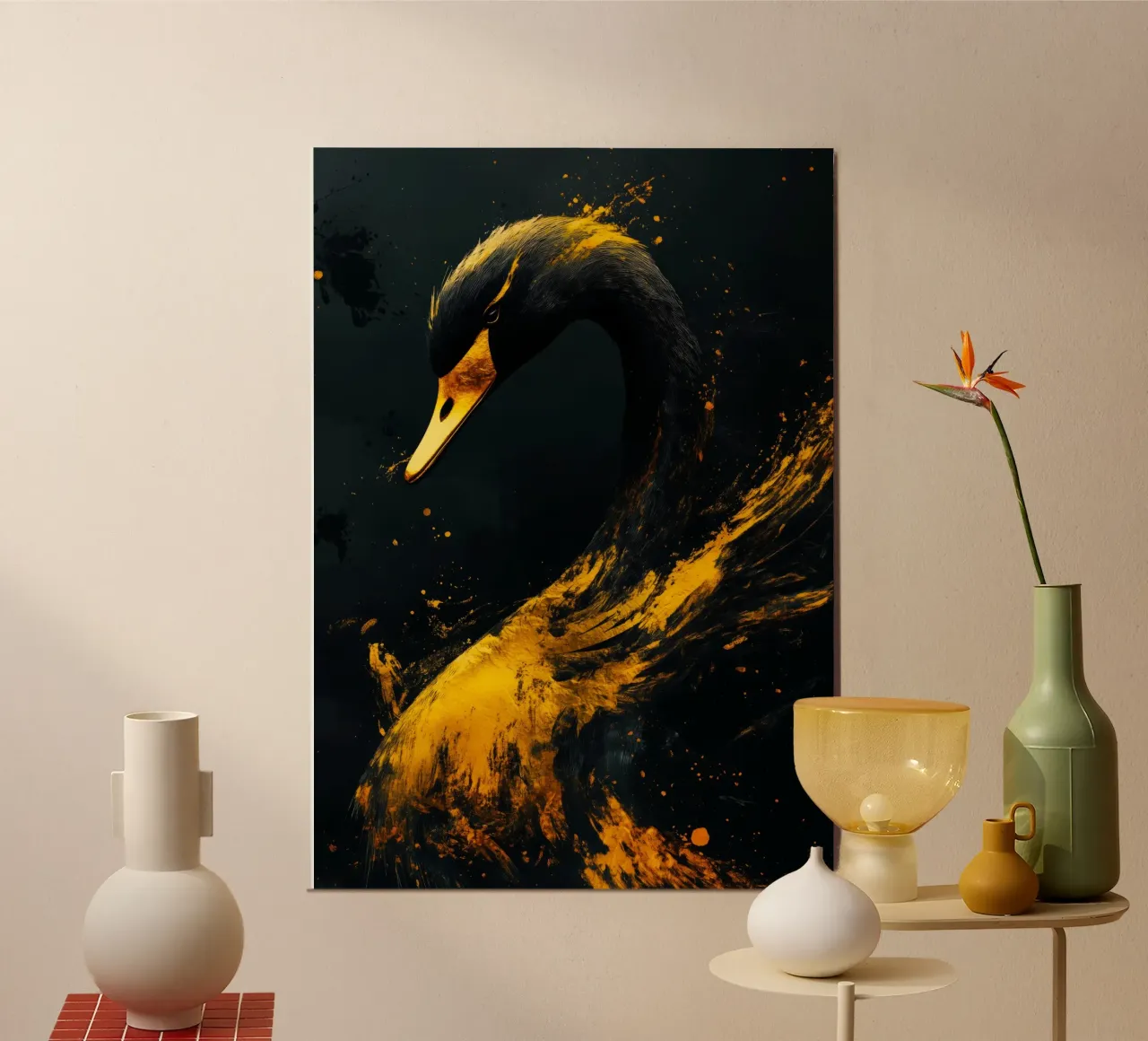 Uccello cigno d'oro alluminio dibond da Justyna Jaszke JBJart