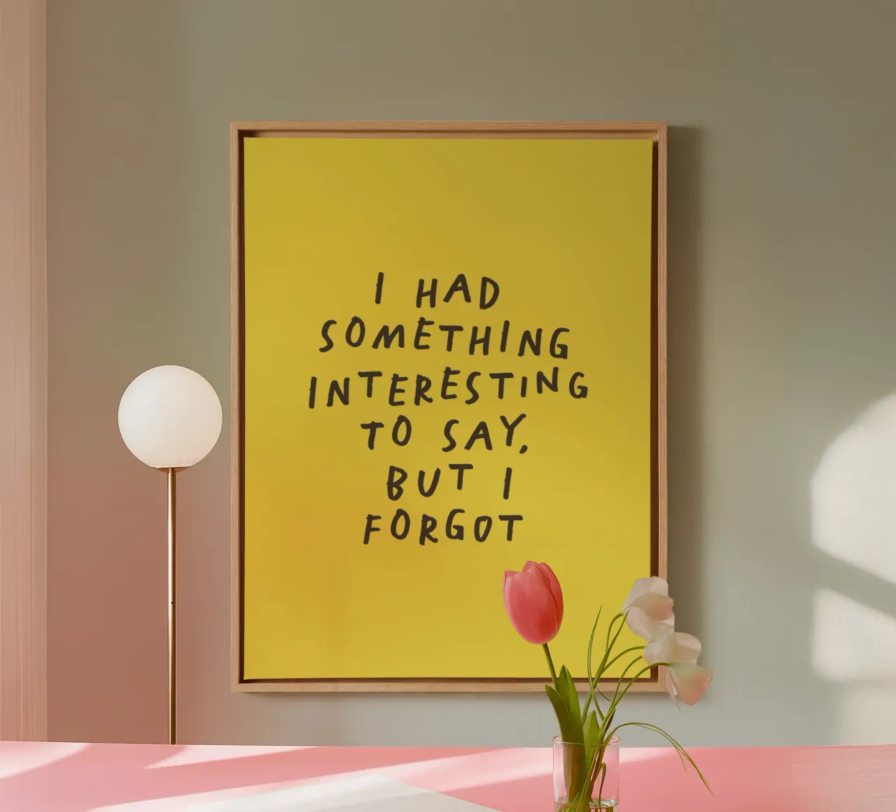I Had Something Interesting to Say Yellow Typography Print canvas with Floater frame by THE MOTIVATED TYPE