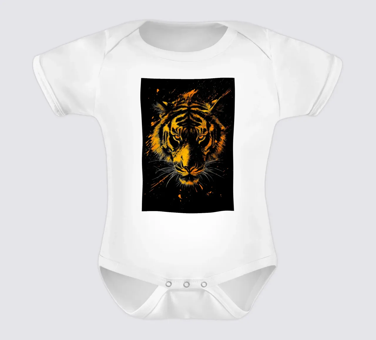 Golden tiger short-sleeve baby romper by Justyna Jaszke JBJart