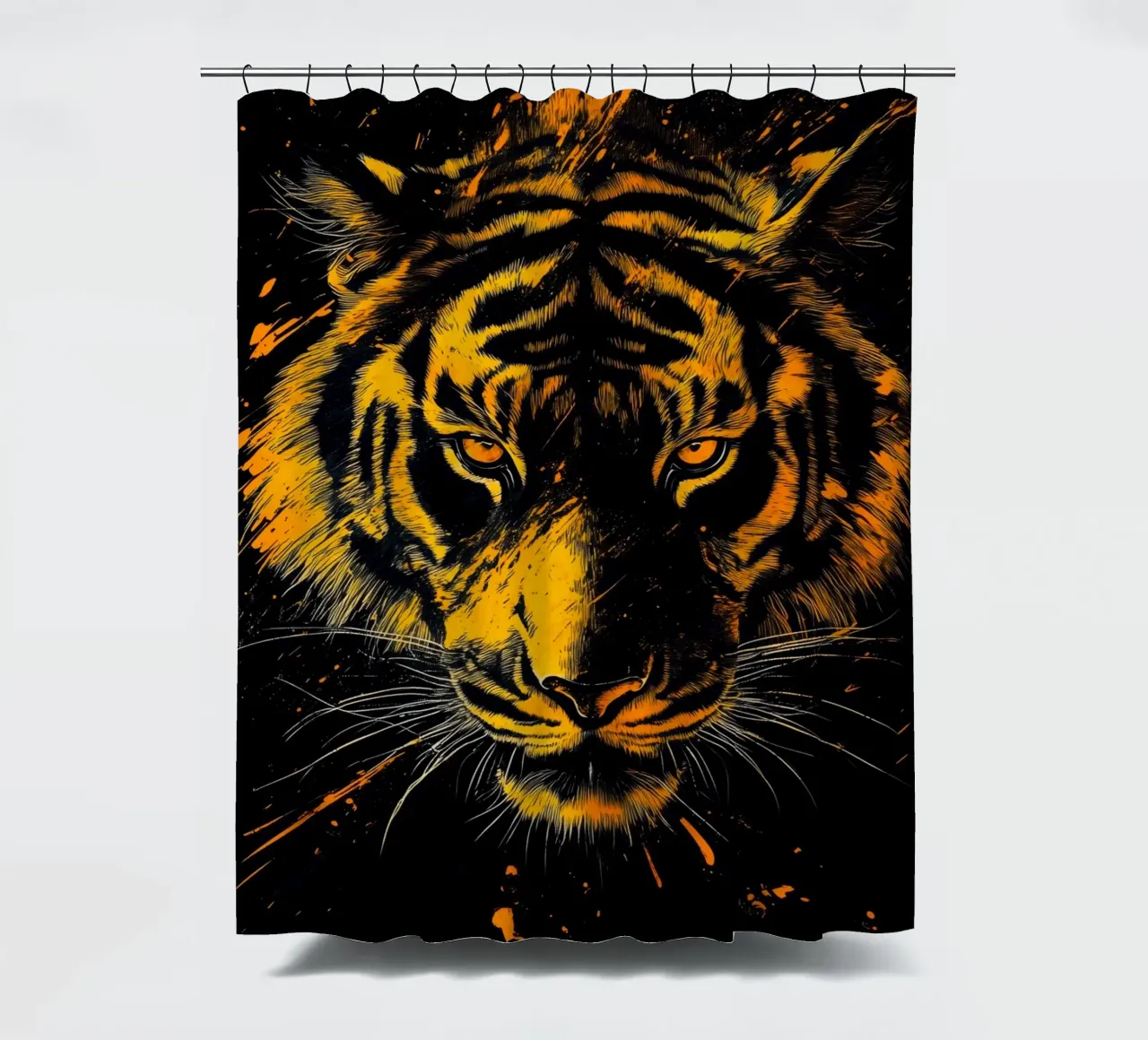 Golden tiger shower curtain by Justyna Jaszke JBJart
