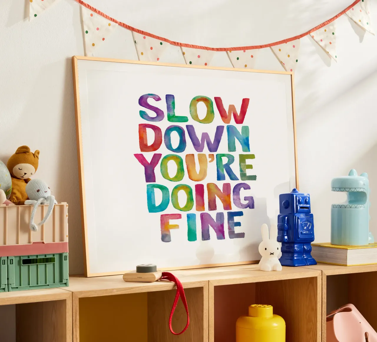 Slow Down You're Doing Fine Kids Stampa tipografica arcobaleno carta hahnemühle da THE MOTIVATED TYPE