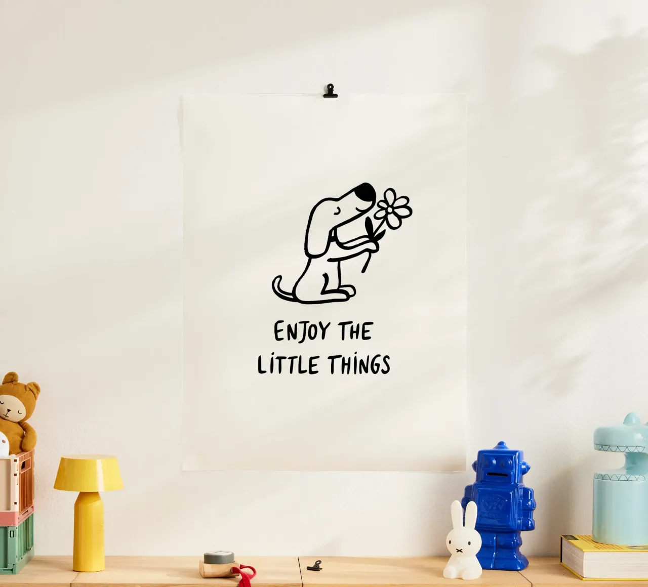 Süßer Hund mit Blume Mindfulness Typographie carta hahnemühle da Kathrin Woo Design