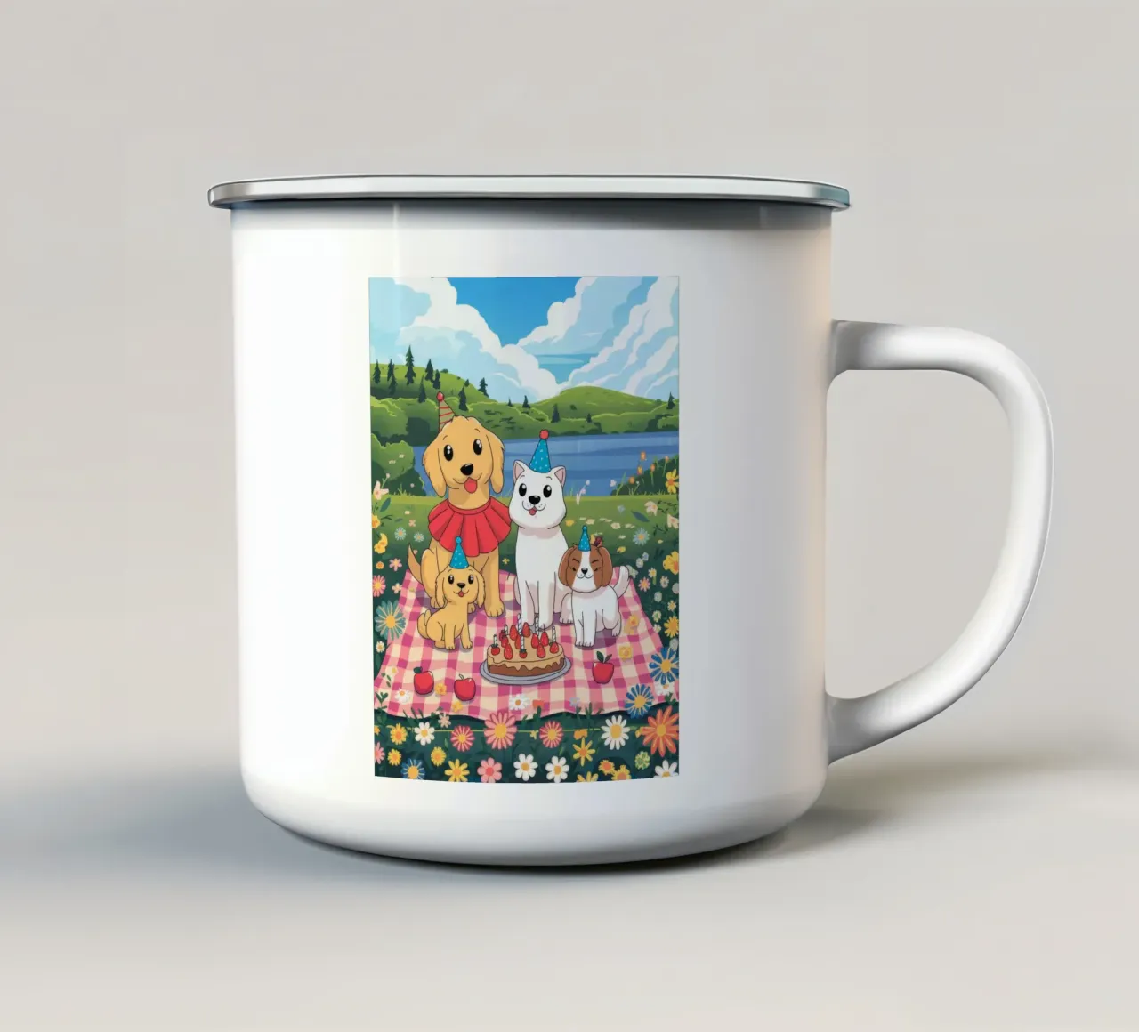 Encantadora fiesta de picnic taza de esmalte de Timeless Huse