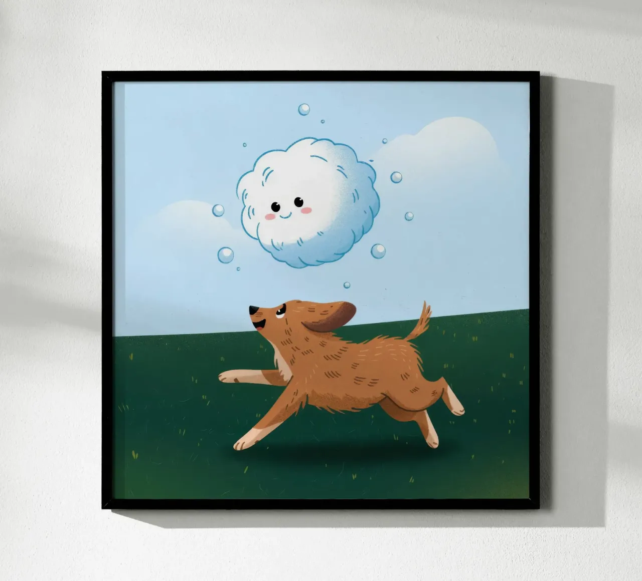Inseguimento giocoso delle nuvole poster con telaio in legno da Timeless Huse