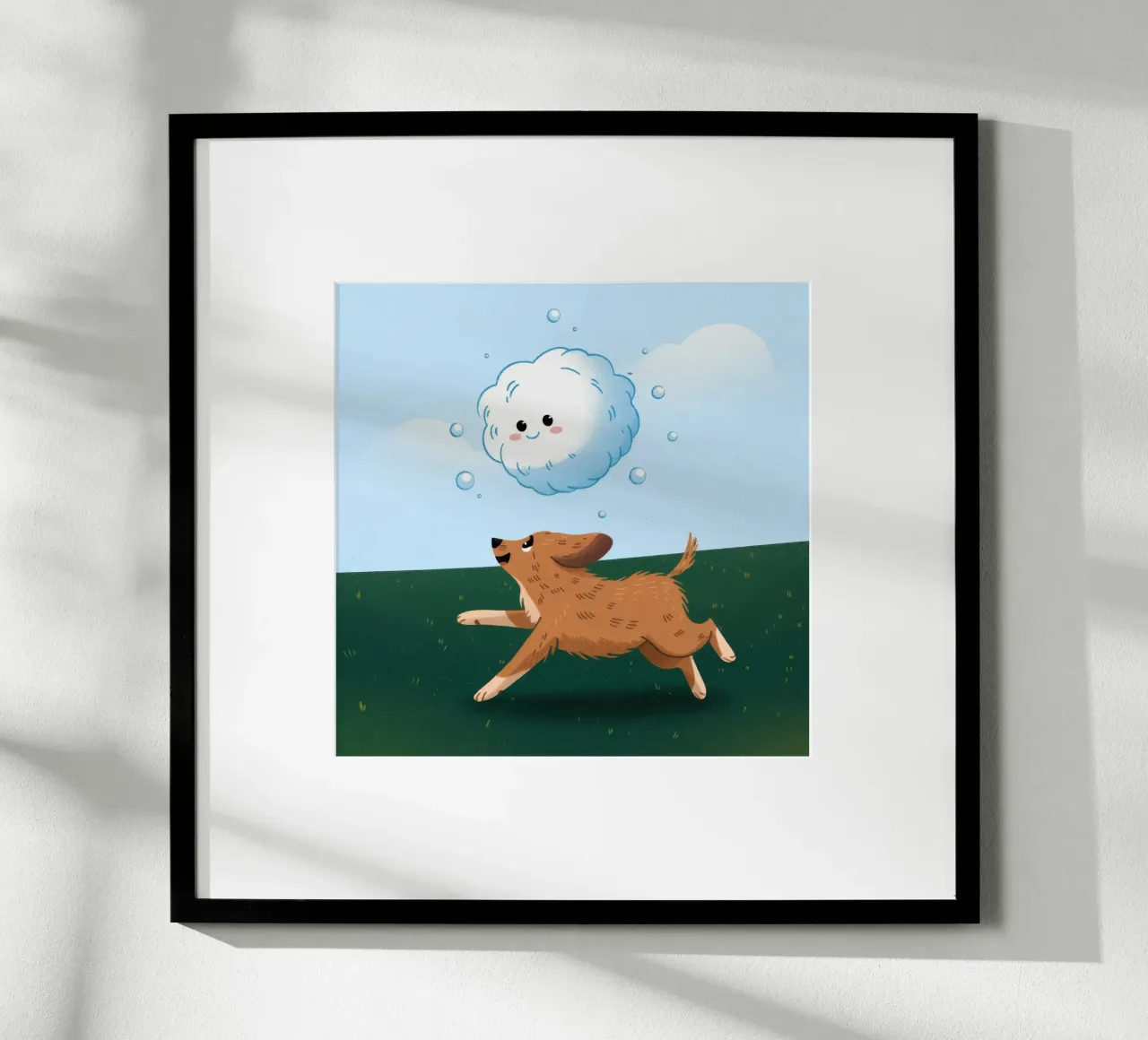 Inseguimento giocoso delle nuvole poster con telaio in legno da Timeless Huse
