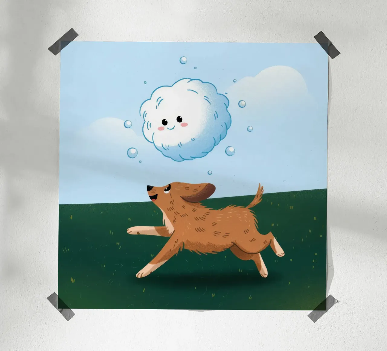 Inseguimento giocoso delle nuvole poster con telaio in legno da Timeless Huse