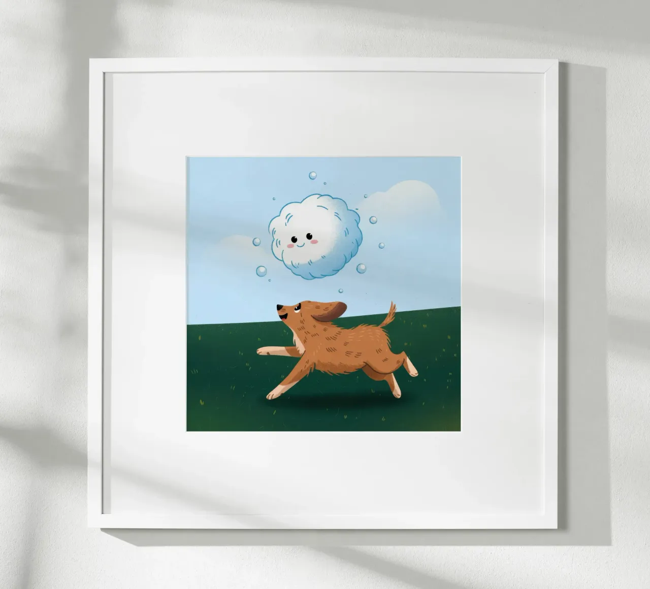 Inseguimento giocoso delle nuvole poster con telaio in legno da Timeless Huse