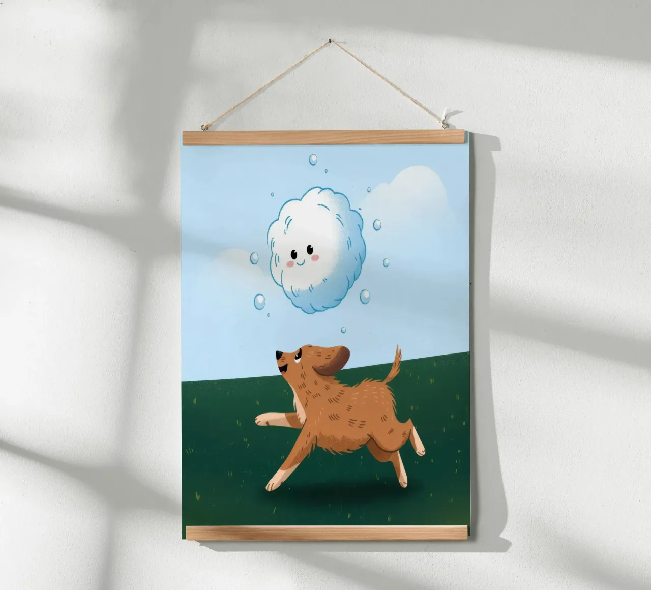 Inseguimento giocoso delle nuvole poster con telaio in legno da Timeless Huse