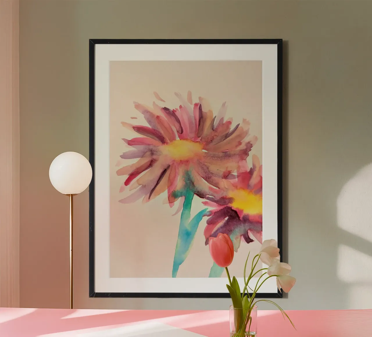 Watercolor Flowers 1 poster con telaio in legno da sum2proveDesign