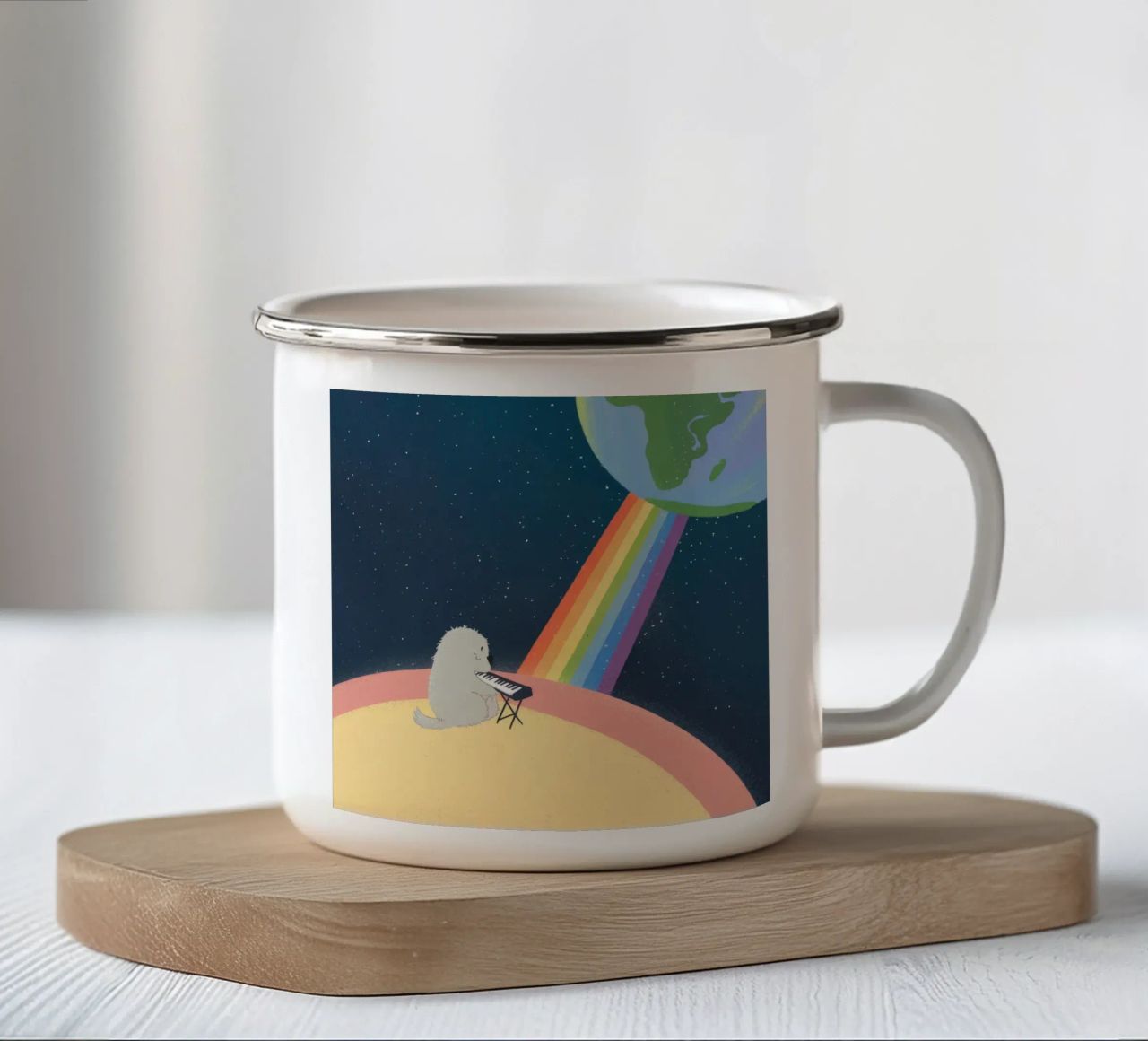 Viaggio nell'arcobaleno cosmico tazza in smalto da Timeless Huse