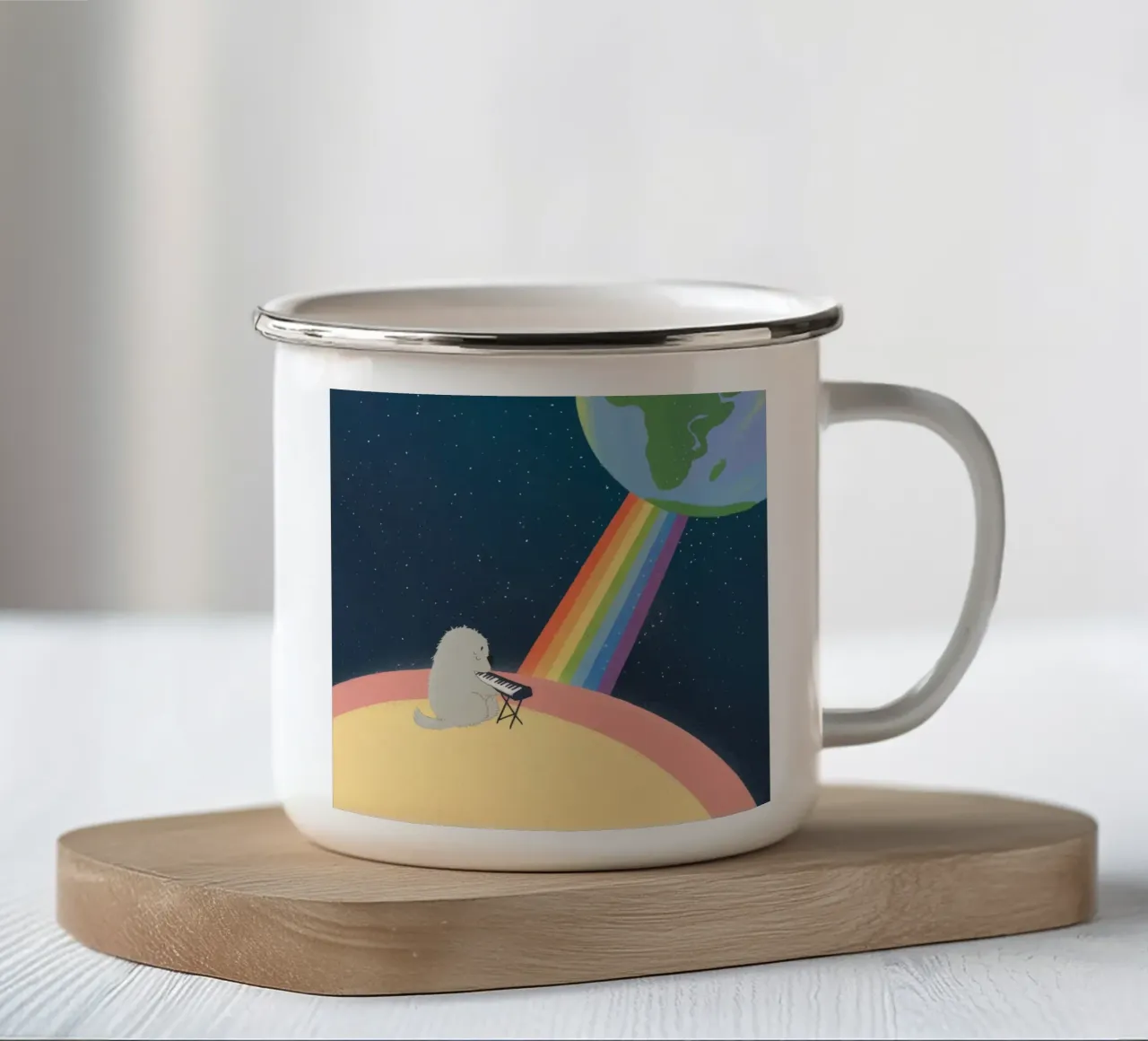 Viaggio nell'arcobaleno cosmico tazza in smalto da Timeless Huse