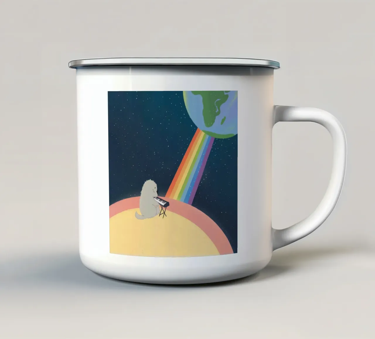 Viaggio nell'arcobaleno cosmico tazza in smalto da Timeless Huse