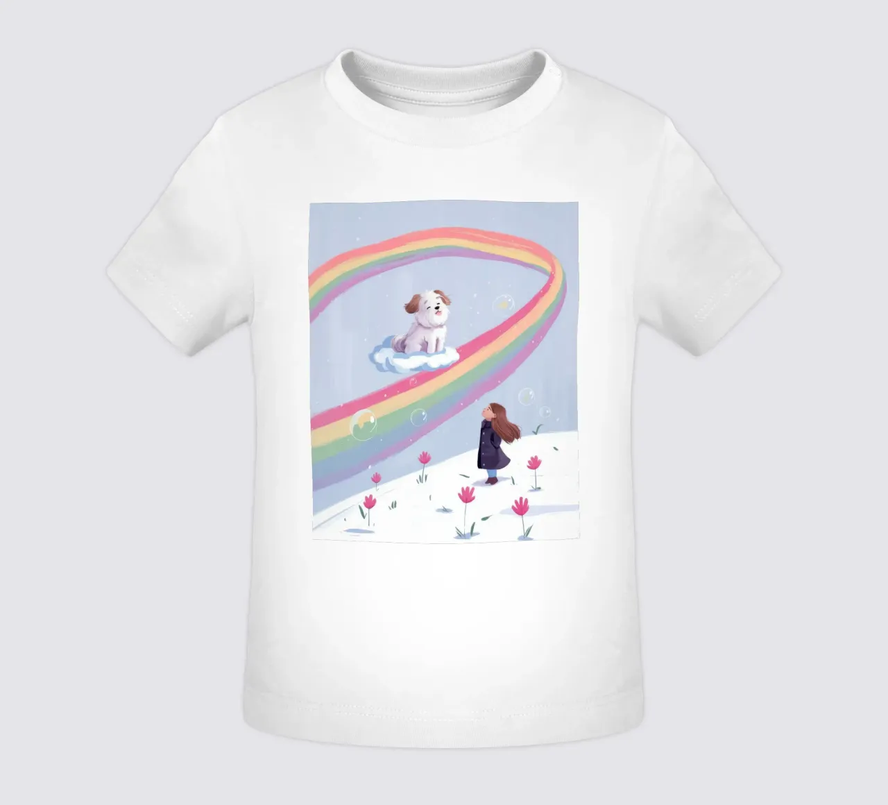 Whimsical Rainbow Ride baby t-shirt by Timeless Huse