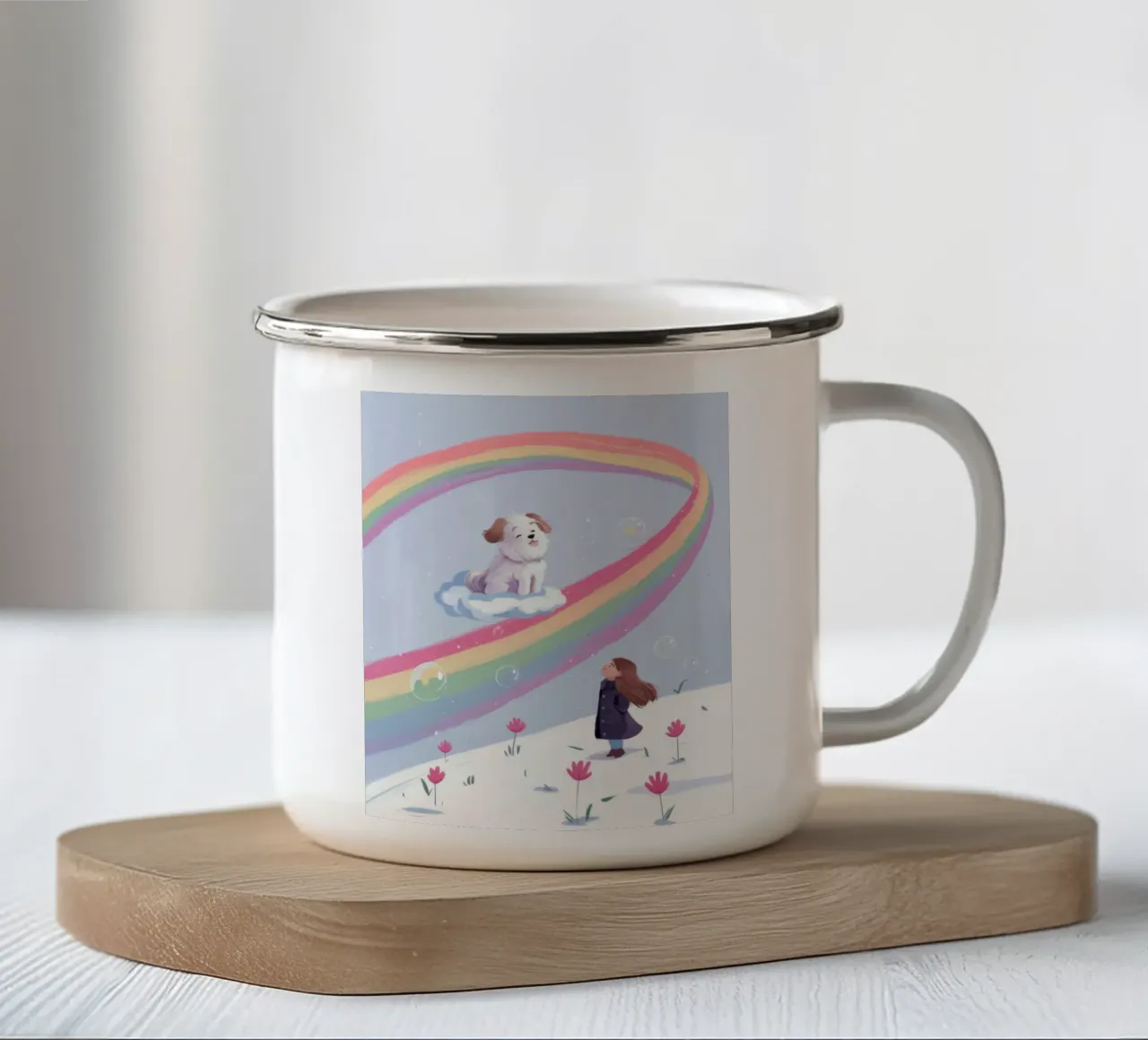 Cavalcata stravagante dell'arcobaleno tazza in smalto da Timeless Huse